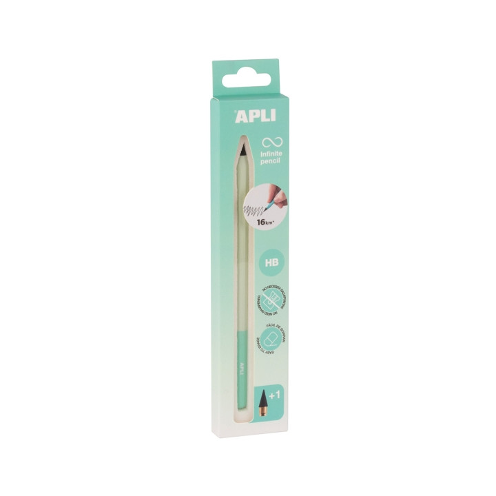 Apli Infinite Pencil Nordik Pack de Lapiz Infinito HB + Mina de Recambio + Tapon Protector - Para Escribir hasta 16km - Color V