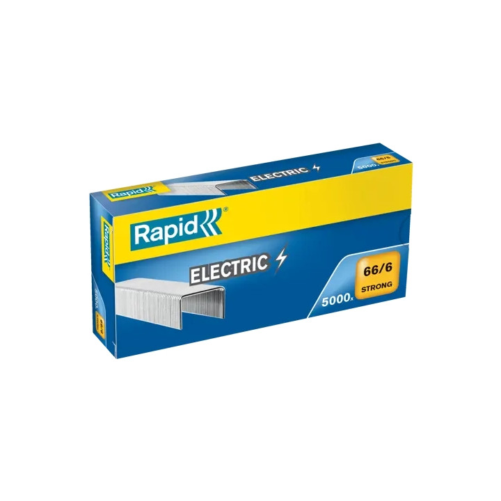 Rapid Strong Caja de 5000 Grapas 66/6 Electric - Para Grapar hasta 20 Hojas - Alambre Reforzado Galvanizado - Patilla de 6mm