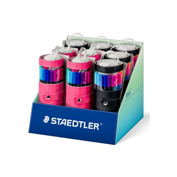 Staedtler Triplus Fineliner 334 Expositor con 9 Packs Enrollables de 20 Rotuladores Punta Fina - Trazo 0.3 mm aprox. - Tinta Ba