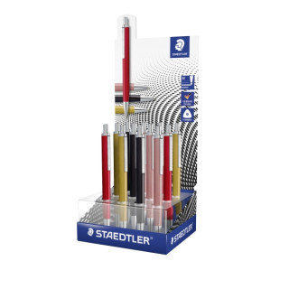 Staedtler Triplus Expositor con 12 Boligrafos Retractiles - Tinta Azul - Ancho de Linea M - Colores Surtidos