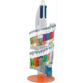 Bic 4 Colours Expositor de 216 Boligrafos de Bola Retractiles + 150 Bic Cristal Azul de Regalo - Punta Media de 1.0mm - Tinta c