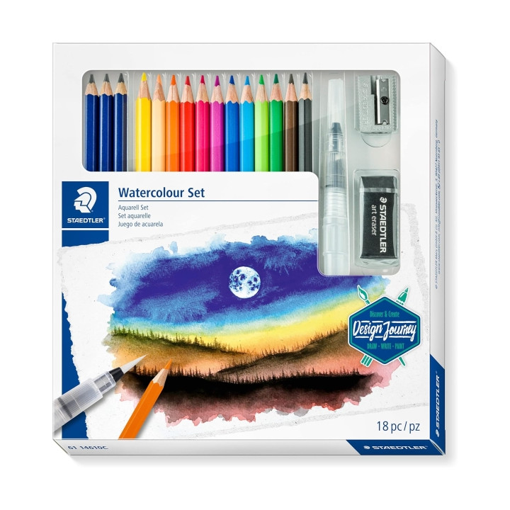Staedtler Watercolour Set Design Journey Pack con 12 Lapices de Colores Surtidos Acuarelables