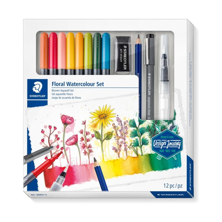 Staedtler Floral Watercolour Set Design Journey Pack con 8 Rotuladores Acuarelables Doble Punta en Colores Surtidos