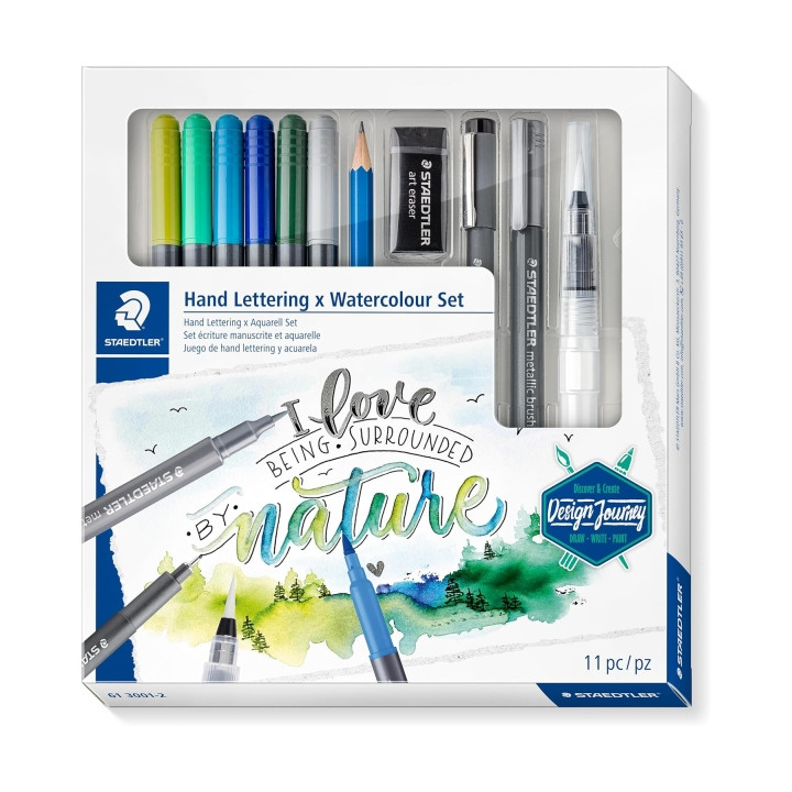 Staedtler Hand Lettering and Watercolour Set Design Journey Pack con 6 Rotuladores Acuarelables Doble Punta en Colores Surtidos