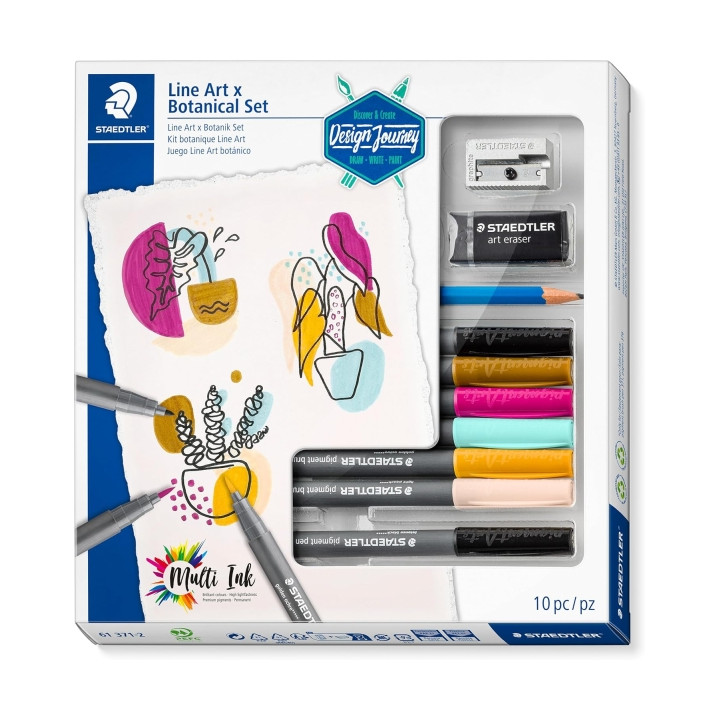 Staedtler Line Art & Botanical Set Design Journey Pack con 6 Rotuladores Pigment Art en Colores Surtidos