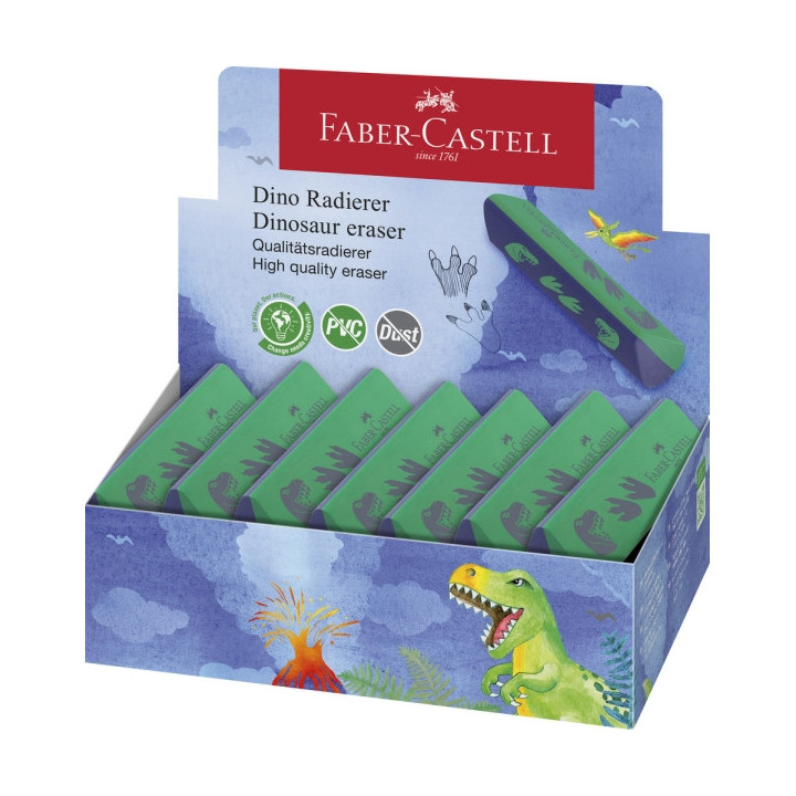 Faber-Castell Dinosaurio Goma de Borrar sin PVC - Forma Triangular Ergonomica - Sin Residuos - Borrado Limpio y Facil