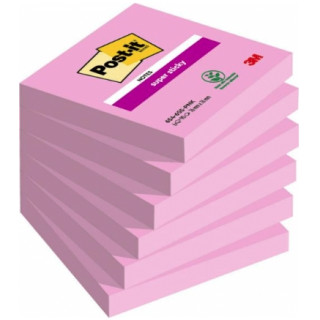 Post-It Pack de 6 Blocs de 100 Notas Adhesivas Reposicionables - Forma Cuadrada - 76x76mm - Color Rosa