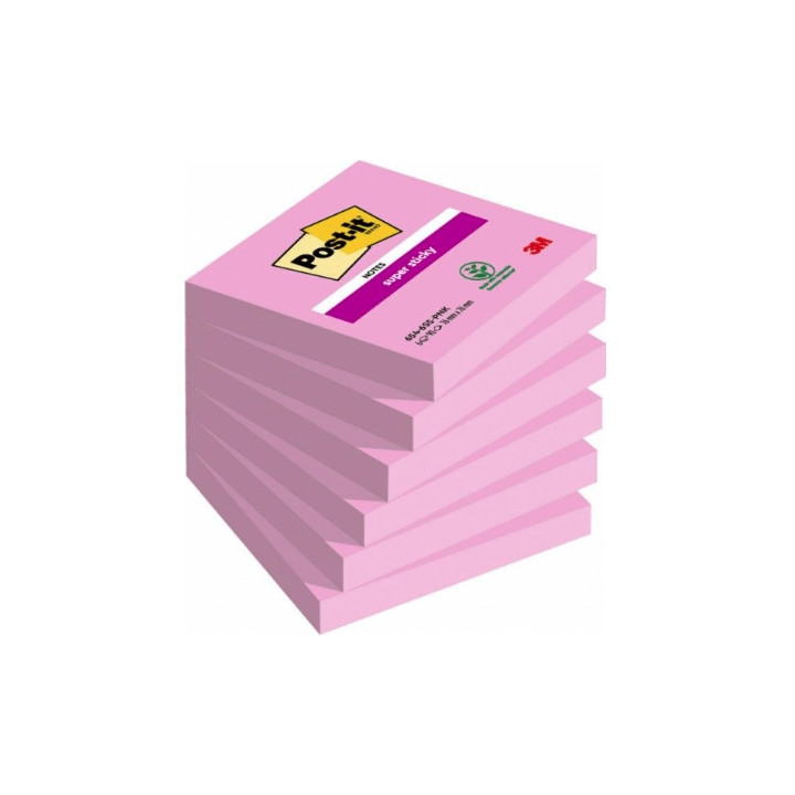Post-It Pack de 6 Blocs de 100 Notas Adhesivas Reposicionables - Forma Cuadrada - 76x76mm - Color Rosa