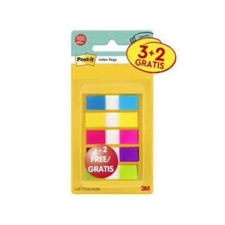 Post-It Index Pack de 5 Dispensadores con 20 Marcadores Reposicionables - Medidas 11.9x43.2mm - Colores Surtidos