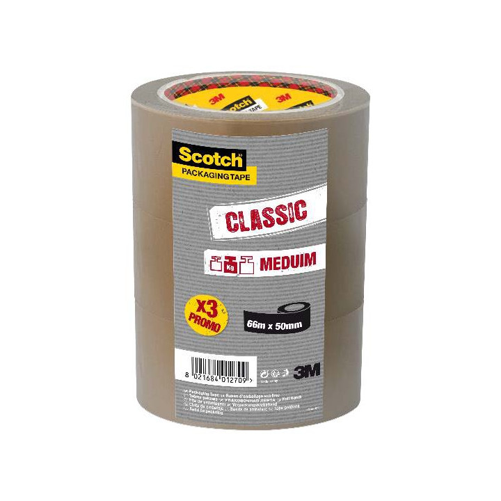 Scotch Classic Pack con 3 Precintos de Embalaje 50mm x 66m - Color Marron