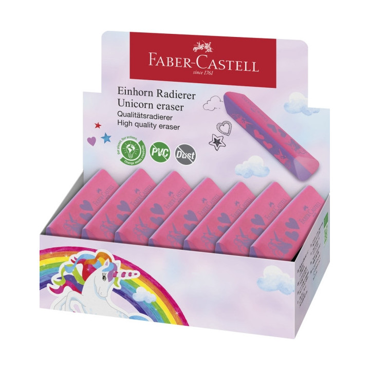 Faber-Castell Unicornio Goma de Borrar sin PVC - Forma Triangular Ergonomica - Sin Residuos - Borrado Limpio y Facil