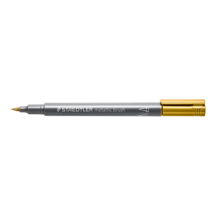 Staedtler Metallic Brush Rotulador Punta Pincel - Trazo 1 - 6mm Aprox - Tinta Base de Agua - Color Oro