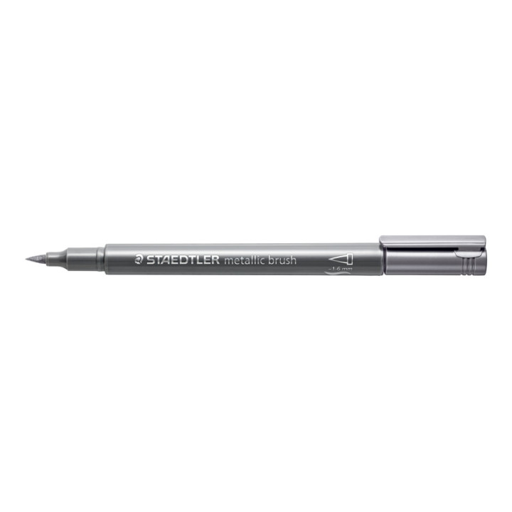 Staedtler Metallic Brush Rotulador Punta Pincel - Trazo 1 - 6mm Aprox - Tinta Base de Agua - Color Plata