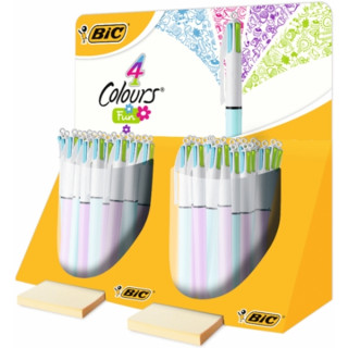 Bic 4 Colours Fun Expositor con 40 Boligrafos de Bola Retractil - Punta Media de 1.0mm - Tinta con Base de Aceite - Tinta de Co