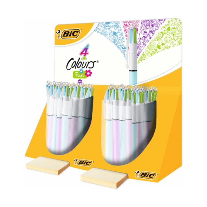 Bic 4 Colours Fun Expositor con 40 Boligrafos de Bola Retractil - Punta Media de 1.0mm - Tinta con Base de Aceite - Tinta de Co