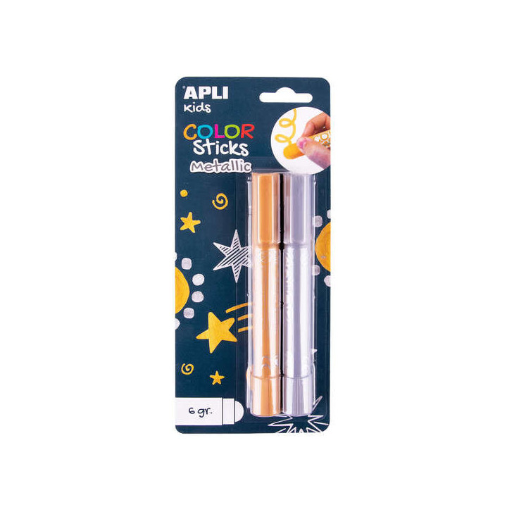 Apli Color Sticks Temperas Solidas - Pack 2 Unidades de 6g en Colores Metalizados - No Manchan