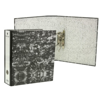 Bismark Archivador A-Z Jaspeado A4 Lomo 75mm - Carton Forrado - Tarjetero en el Lomo - Mecanismo de Palanca - Color Negro Jaspe