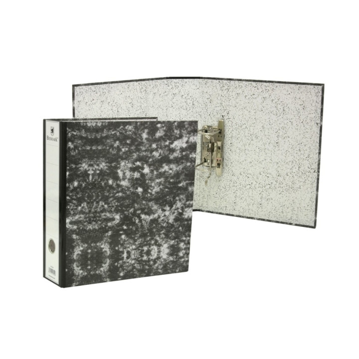 Bismark Archivador A-Z Jaspeado A4 Lomo 75mm - Carton Forrado - Tarjetero en el Lomo - Mecanismo de Palanca - Color Negro Jaspe