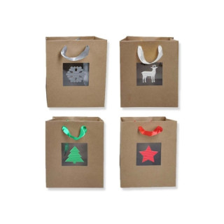 Bismark Bolsa de Papel Kraft Navidad Grande con Ventana - Medidas 23x33x10cm - 4 Diseños Diferentes