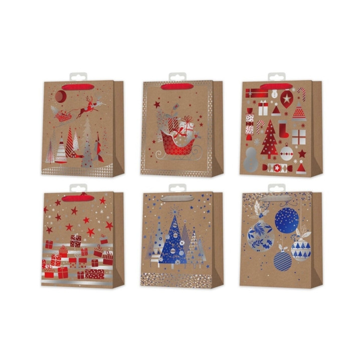 Bismark Bolsa de Papel Kraft Navidad - Impresion Foil - 6 Diseños Diferentes