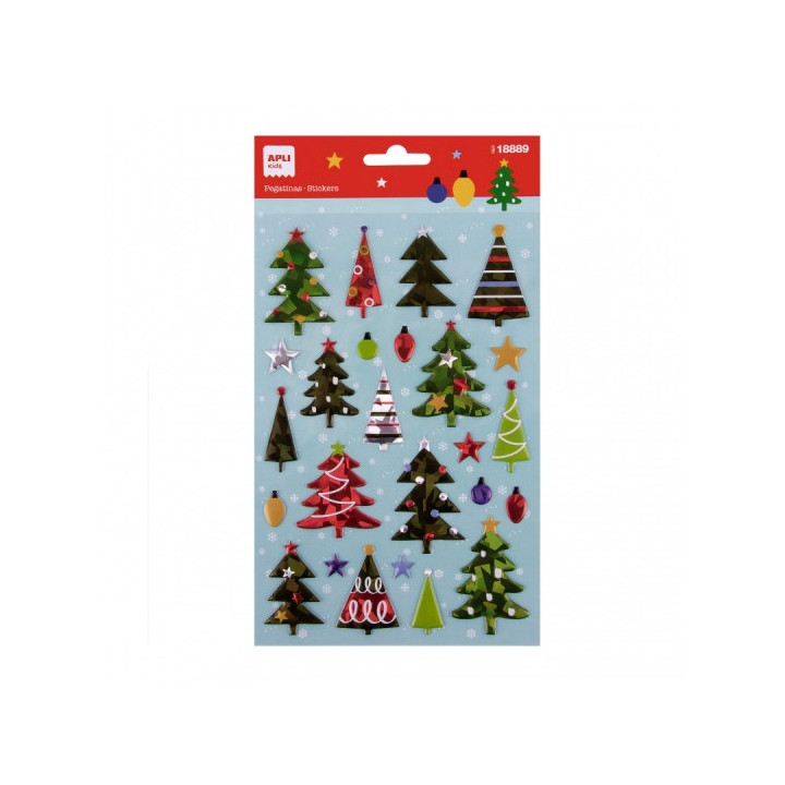 Apli Bolsa de Pegatinas Navideñas de Arboles de Navidad - Detalles Metalizados - Adhesivo Permanente - Ideal para Scrapbooking