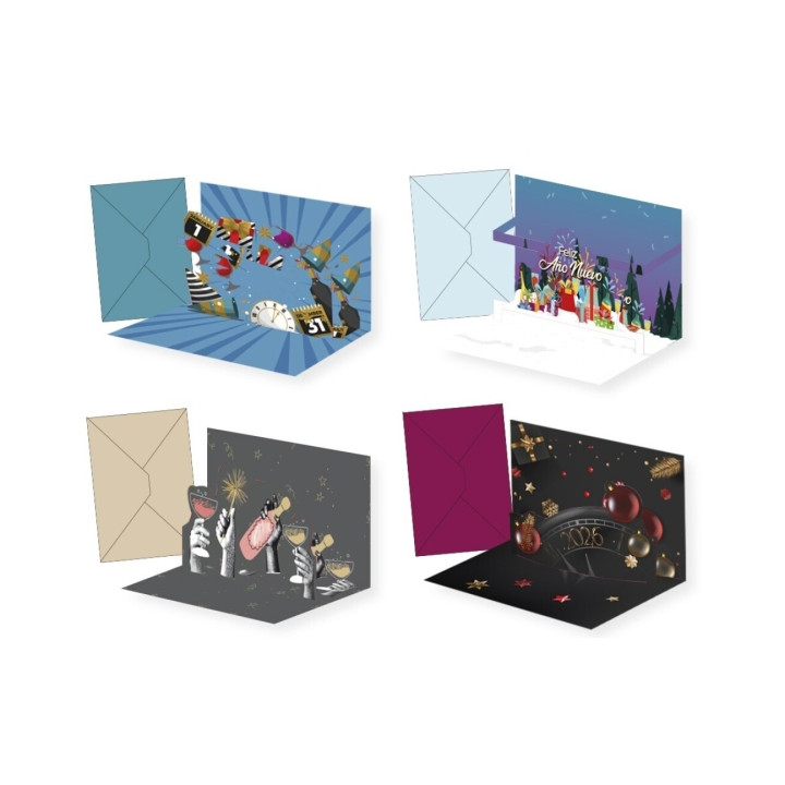 Bismark Tarjeta Pop Up de Felicitacion de Año Nuevo con Sobre - Decorada con Foil y Relieves Pop Up