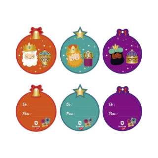 Bismark Pack de 18 Tarjetas Redondas de Felicitacion Navideña - Diseño Foil Reyes Magos - Se Pueden Colgar - Incluyen Cordon