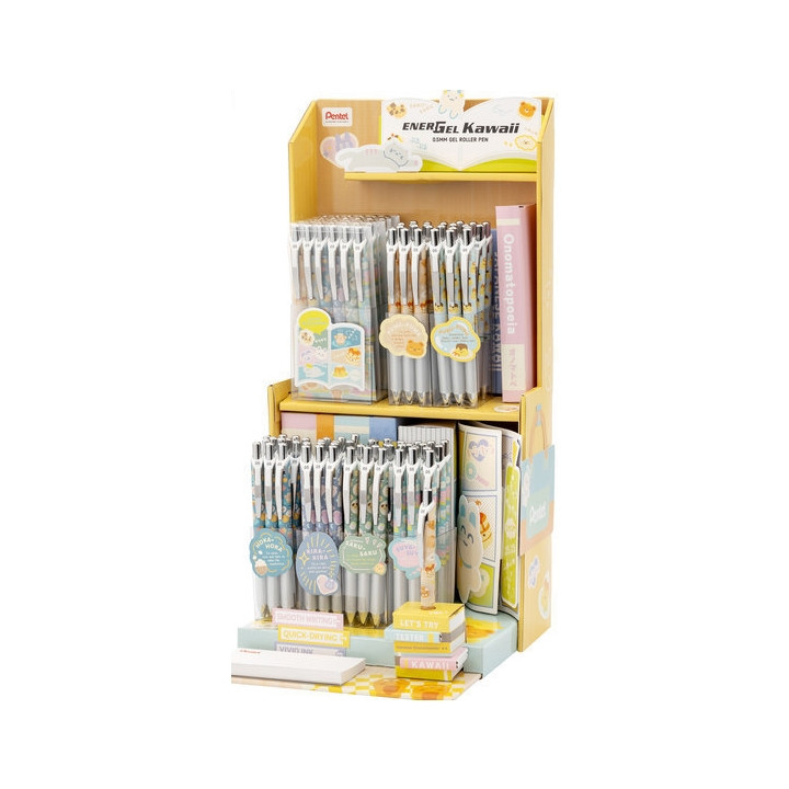 Pentel Energel Kawaii Expositor con 72 Boligrafos de Tinta Gel Retractiles 0.5mm - Trazo 0.25mm - Recargable - Grip de Agarre -