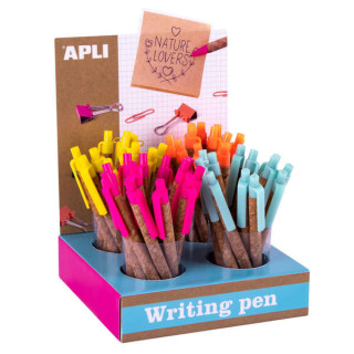 Apli Expositor Boligrafos Metalicos de Corcho Fluor Collection - Cuerpo de Corcho - 48 Boligrafos con Tinta de Aceite y Punta d