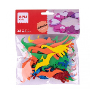 Apli Pack de 40 Dinosaurios Adhesivos de Goma EVA - Diseños Variados - Adhesivo Permanente - 8 Razas - Ideal para Manualidades
