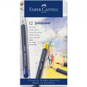 Estuche de metal con 12 lápices de colores goldfaber. faber castell 114712
