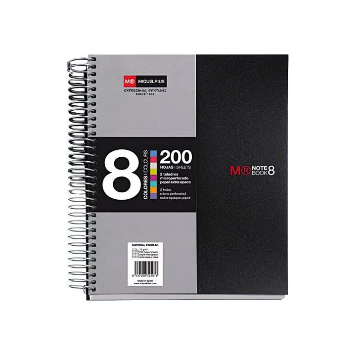 CUADERNO ESPIRAL NB-8 A5 200 HOJAS 5X5MM POLIPROPILENO NEGRO MIQUELRIUS 42007