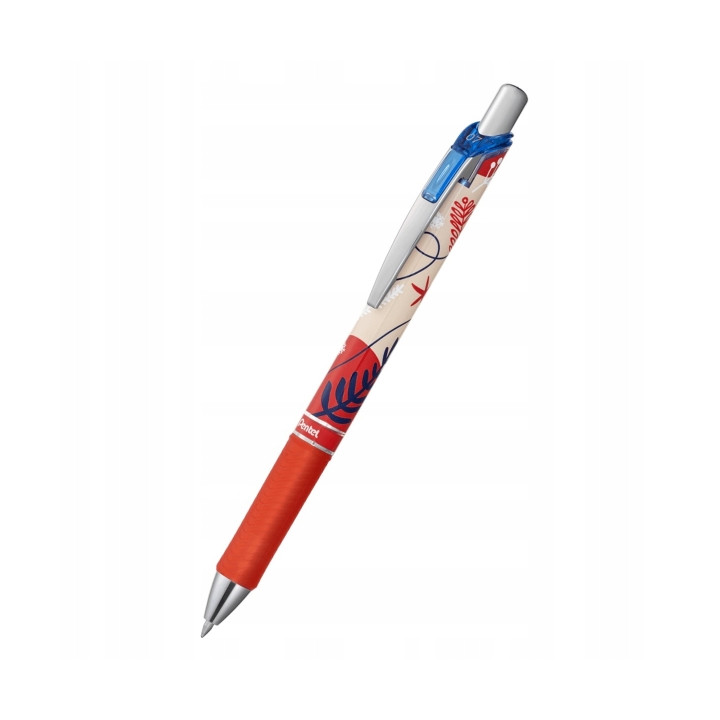 Pentel Energel Boligrafo de Tinta Gel Retractil 0.7mm - Trazo 0.35mm - Recargable - Grip de Agarre - Tinta Color Azul - Diseños