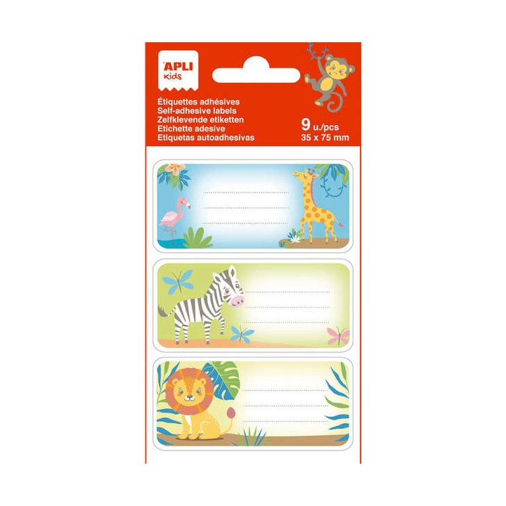 Apli Etiquetas Adhesivas Escolares Savana - Tamaño 81x36mm - Adhesivo Permanente de Alta Calidad - 3 Hojas con 9 Etiquetas (3