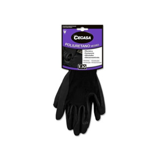 Cegasa Guantes de Trabajo Talla 10 - Fabricados en Poliester con Recubimiento de Poliuretano en Palma - Color Negro
