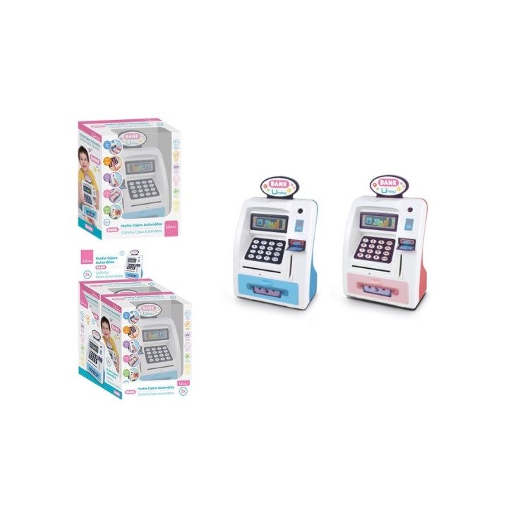 Umay Hucha Electronica Diseño Cajero Automatico - Cierre con Contraseña - Ranuras para Billetes y Monedas - 2 Colores Surtidos A