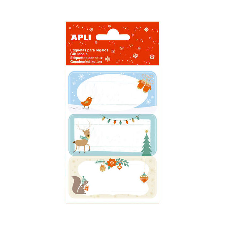 Apli Pack de 27 Etiquetas Adhesivas Navideñas para Regalos - Diseños Surtidos - Espacio para Escribir