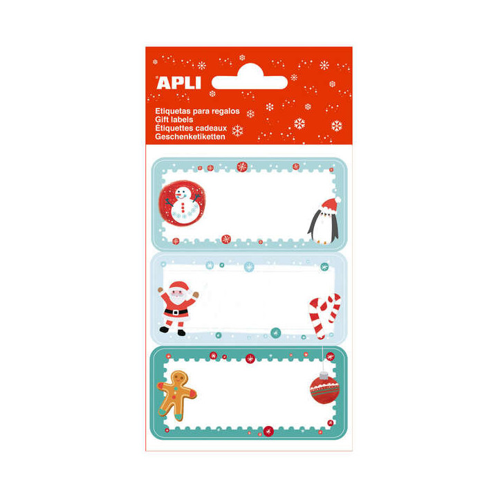 Apli Pack de 27 Etiquetas Adhesivas Navideñas para Regalos - Diseños Surtidos - Espacio para Escribir
