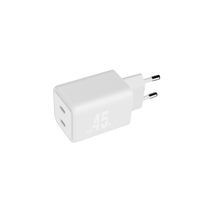 Blackbyte Cargador GaN Doble PD de 45W - 2xUSB-C - Carga Rapida PPS - Color Blanco