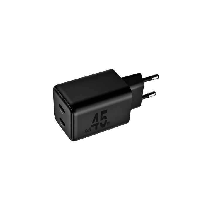 Blackbyte Cargador GaN Doble PD de 45W - 2xUSB-C - Carga Rapida PPS - Color Negro