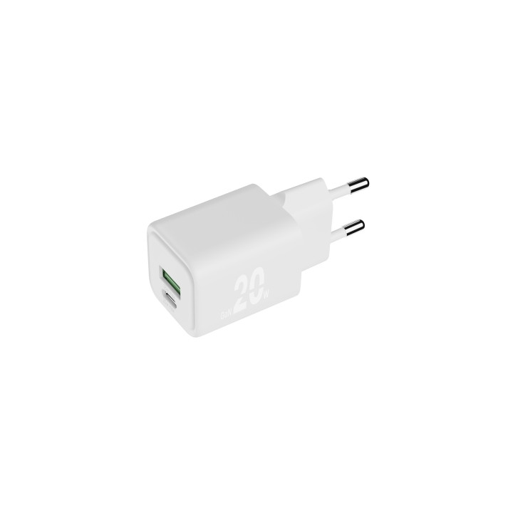Blackbyte Cargador GaN Doble - 1xUSB-C PD 20W - 1xUSB-A 18W - Carga Rapida PPS - Color Blanco