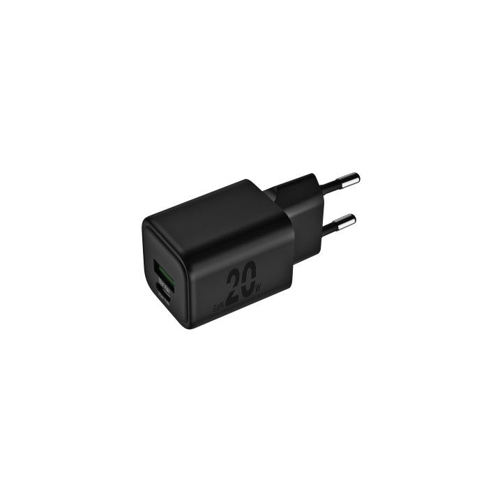 Blackbyte Cargador GaN Doble - 1xUSB-C PD 20W - 1xUSB-A 18W - Carga Rapida PPS - Color Negro
