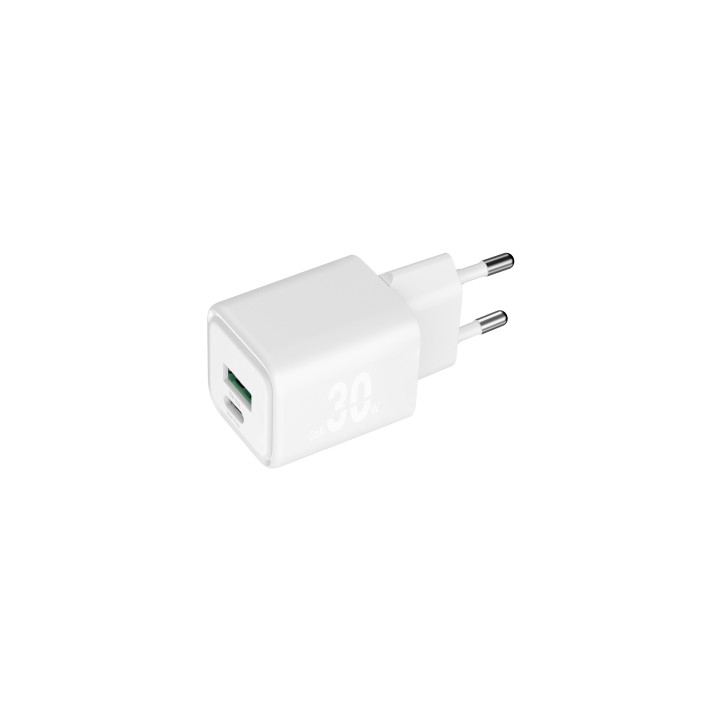 Blackbyte Cargador GaN Doble - 1xUSB-C PD 30W - 1xUSB-A 18W - Carga Rapida PPS - Color Blanco