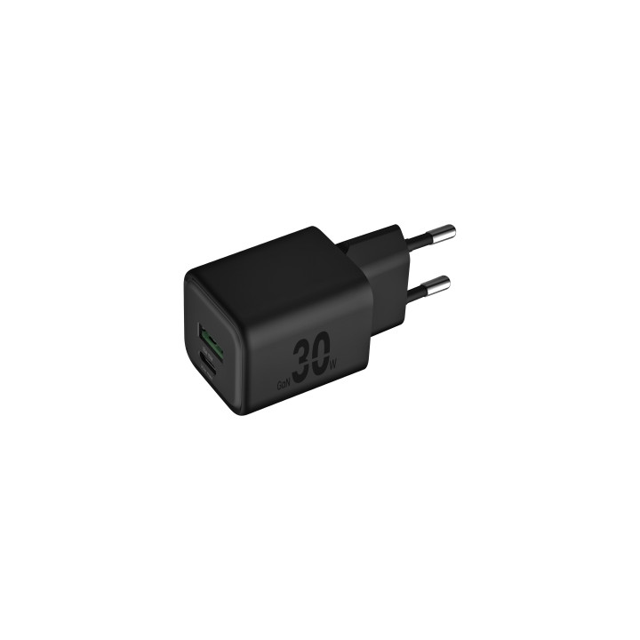 Blackbyte Cargador GaN Doble - 1xUSB-C PD 30W - 1xUSB-A 18W - Carga Rapida PPS - Color Negro