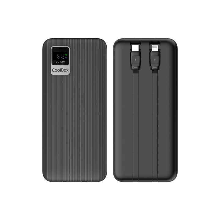 Coolbox DP20 Powerbank 20000mAH 22.5W PD y QC - USB-C y Lightning - Pantalla LCD - Color Negro