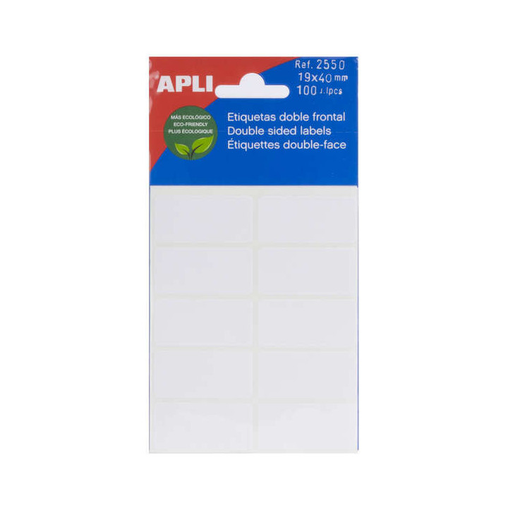 Apli Etiquetas Doble Frontal Blancas 19.0 x 40.0mm