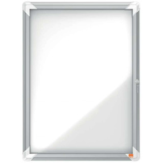 Nobo Vitrina para 4 Hojas A4 con Superficie Blanca Magnetica - 532x692x37mm - Puerta de Cristal de Seguridad - Marco de Alumini