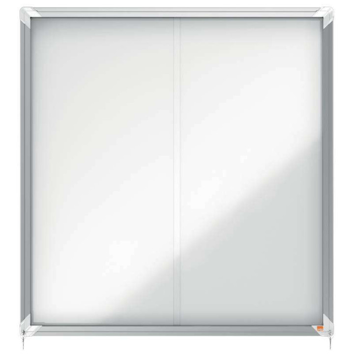 Nobo Vitrina Interior para 12 Hojas A4 con Superficie Magnetica y Puerta Deslizante - 997x972x54mm - Superficie Blanca Metalica