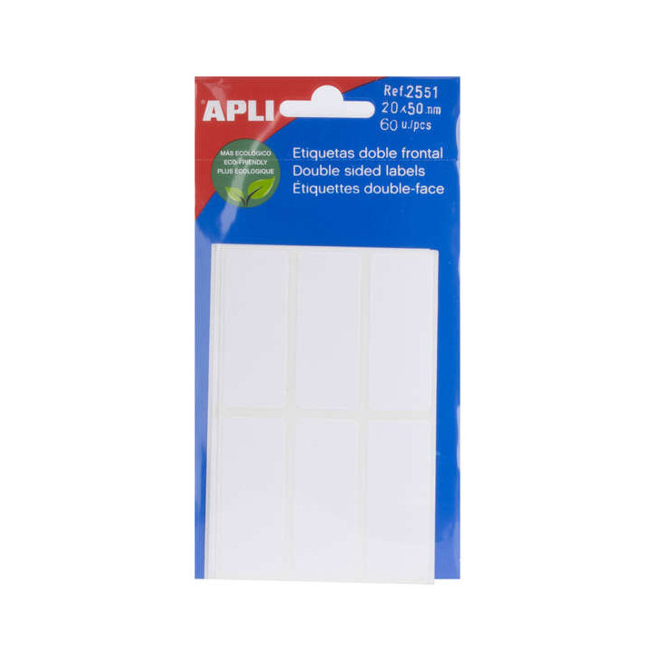 Apli Etiquetas Doble Frontal Blancas 20.0 x 50.0mm