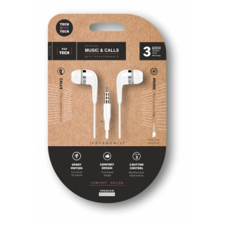 TechOneTech Soft EearTech Auriculares Intraurales - Microfono Integrado - Mini Jack 3.5mm - Cable de 1.20m - Blanco